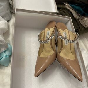 Jimmy Choo Beige Patent Heels with Sparkling Strap